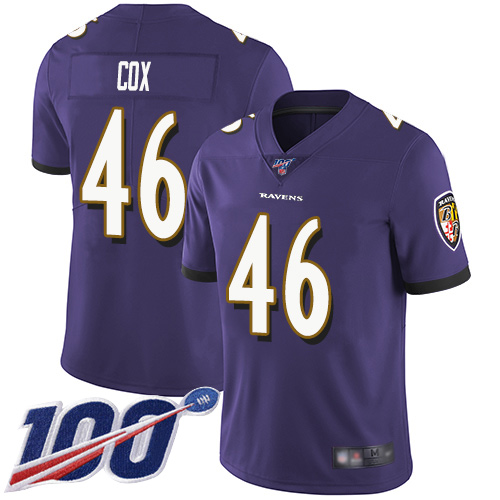 Baltimore Ravens Limited Purple Men Morgan Cox Home Jersey NFL Football 46 100th Season Vapor Untouchable